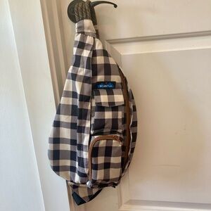 Buffalo Check Kavu Rope Sling Bag with Kelly Green Interior